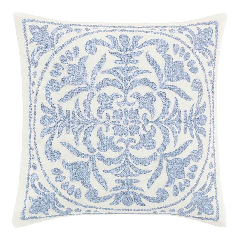 18x18 Mila Embroidered Medallion Throw Pillow Blue - Laura Ashley | Target