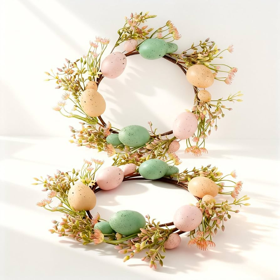 2Pcs Handmade Easter Egg Wreath for Front Door, 16 Inch Shapeable Spring Wreaths with Macaron Pas... | Amazon (US)