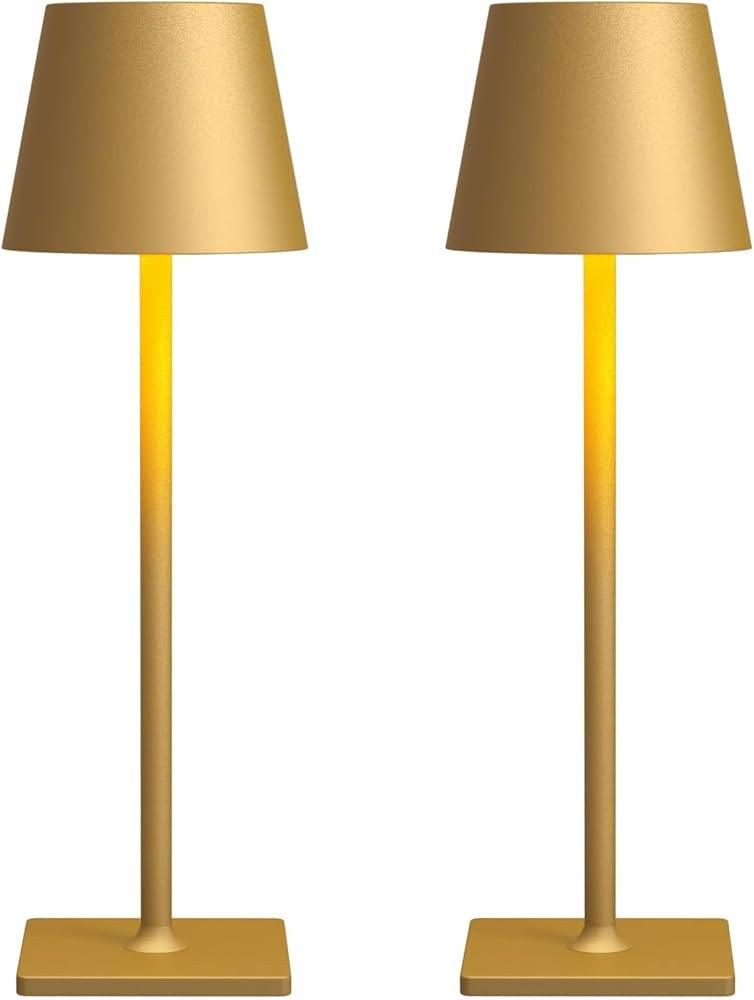 Fizrice 2 Pack Rechargeable Table Lamps, Gold Cordless Lamps - Battery Operated Touch Lamp, Outdo... | Amazon (US)