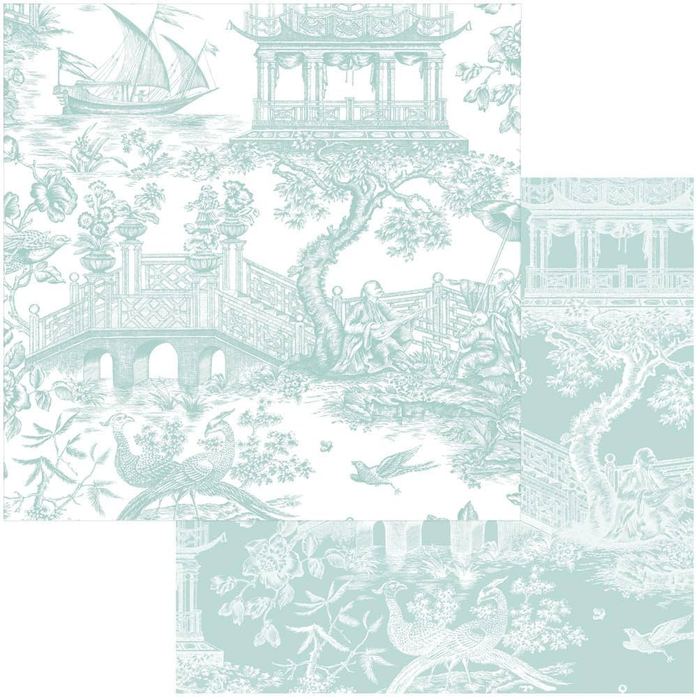 Caspari Chinoiserie Toile Reversible Gift Wrapping Paper in Robin's Egg - 30" x 8' Roll, 3 Rolls | Amazon (US)