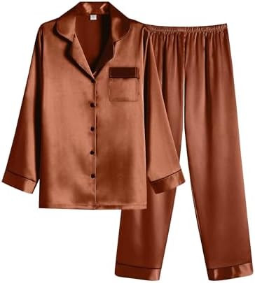 Ekouaer Women Satin Pajamas Set Classic Button Down Long Pjs Set | Amazon (US)