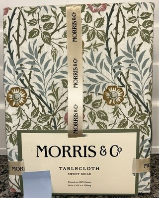 William Morris & Co Sweet Briar Floral 60 x 102" Blue Green Cotton Tablecloth | eBay US