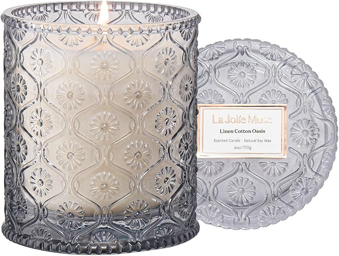 LA JOLIE MUSE Linen Cotton Oasis Scented Candle - Cotton, Jasmine & Warm Musk | 6 oz Natural Soy ... | Amazon (US)