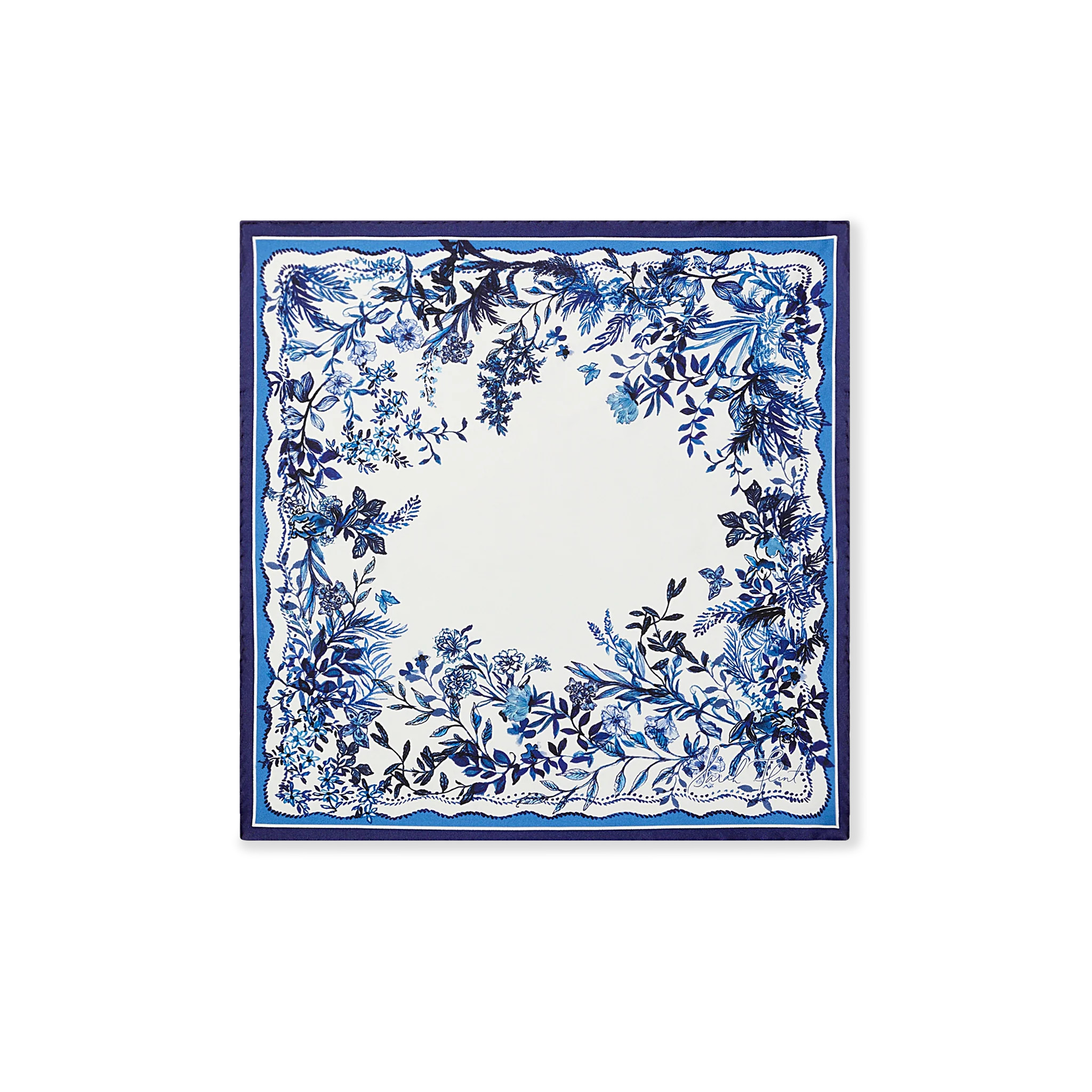 Hidden Garden Scarf 45 | Flora Blue Silk | Sarah Flint | Sarah Flint