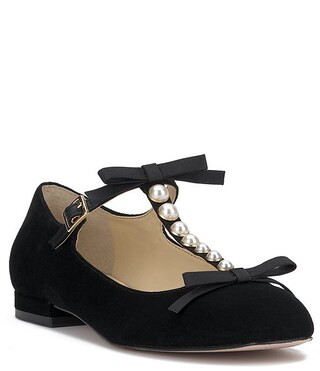 Jessica Simpson Jolliya Suede Pearl Embellished T-Strap Flats | Dillard's | Dillard's