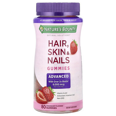 Nature's Bounty, Advanced Hair, Skin, & Nails Gummies, Strawberry, 80 Gummies | iHerb