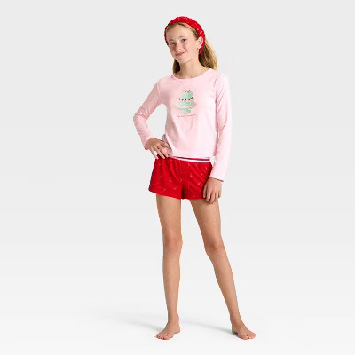 Girls' 2pc Long Sleeve Pajama Set with Spa Headband - art class™ Pink | Target