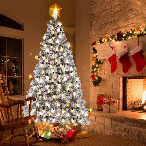 7.5FT Artificial Christmas Tree With Metal Foldable Stand Flocked | Wayfair North America