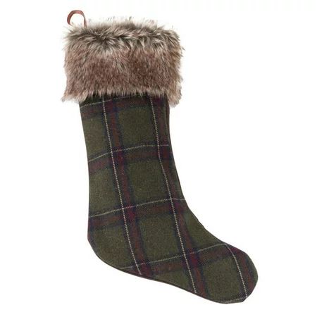 Saro Lifestyle 1890.G1915 19 x 15 in. Forester Christmas Stocking Faux Fur with Plaid Design - Green | Walmart (US)
