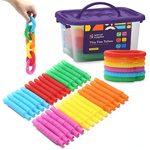 Special Supplies 30-Pack Mini Fun Pull and Pop Fun Tubes Mini for Kids Stretch, Bend, Build, and Connect Toy, Provide Tactile and Auditory Sensory Play, Reusable Storage Container, Colorful | Amazon (US)