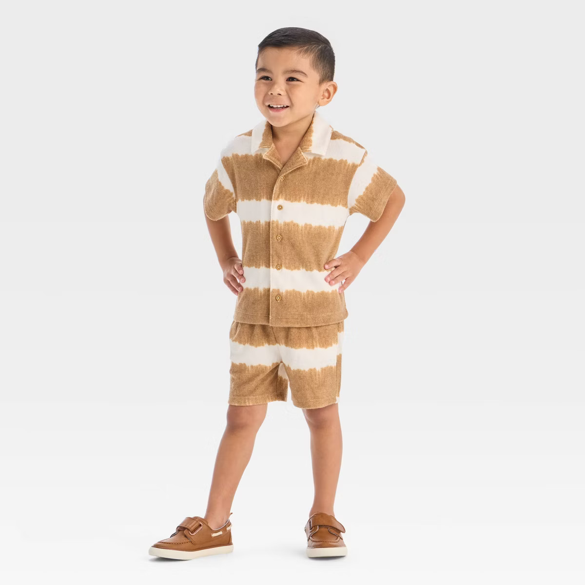 Grayson Mini Toddler Boys' Textured Woven Shirt and Shorts Set - Brown | Target