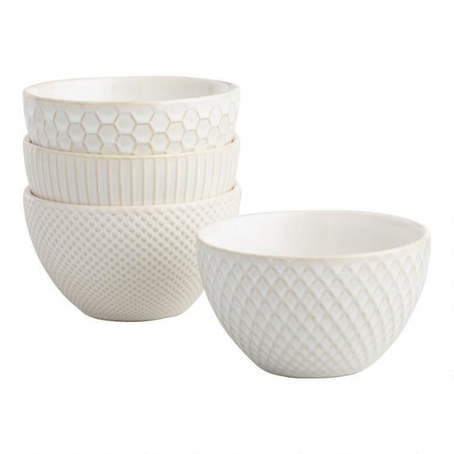 Small White Textured Ceramic Bowls Set Of 4 | World Market