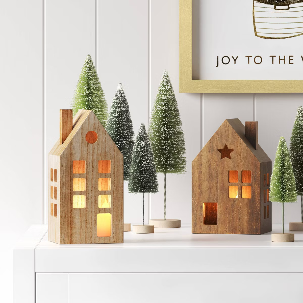 6" Lit Wood House with Star Window Christmas Village Building - Wondershop™ Brown | Target