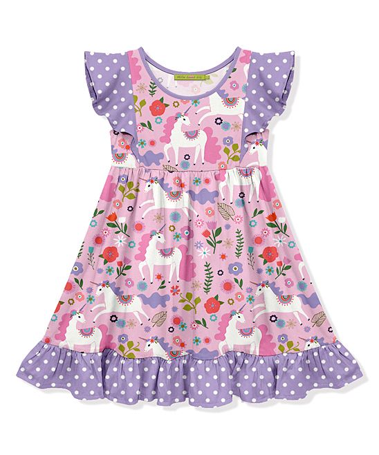 Millie Loves Lily Girls' Casual Dresses - Pink Unicorn Angel-Sleeve Dress - Girls | Zulily