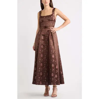 Pleated Seamed Bodice Jacquard Maxi Cocktail Dress | Nordstrom