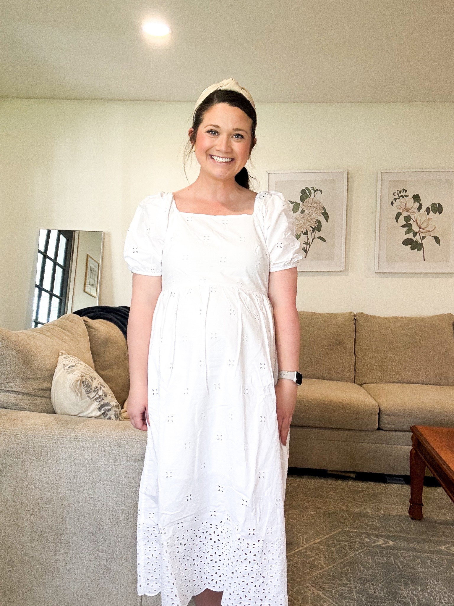 White midi dress. Easter dress. Eyelet dress 