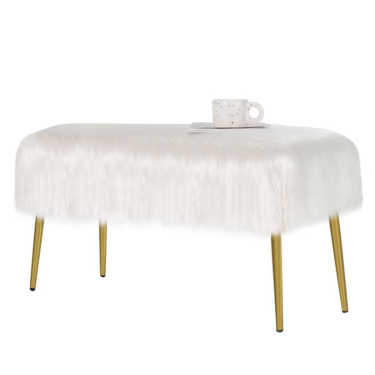 Costway Fauxfur Ottoman Bench Modern Vanity Bench Stool w/ Golden Legs White\Pink | Target