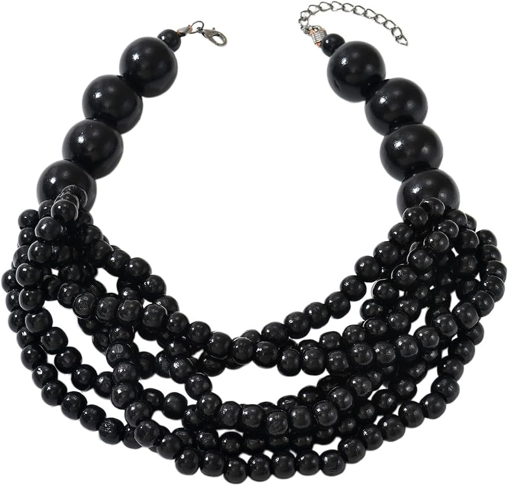 Handmade Layered Wood Bead Necklace for Women - Chunky African Statement Necklace, Natural Khaki ... | Amazon (US)