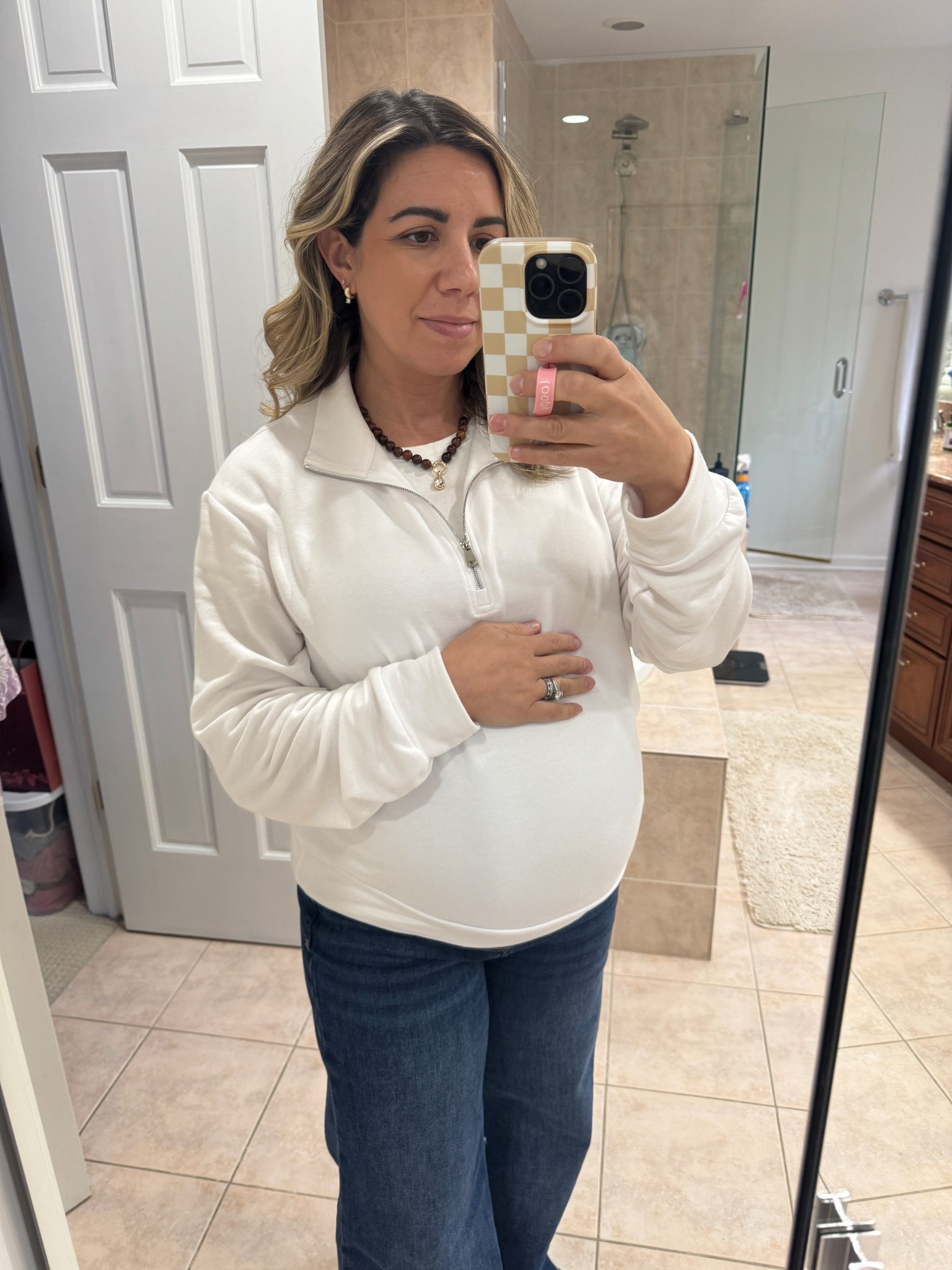 bleusalt quarter zip (not maternity, size 2) and my fave maternity wide leg jeans from pink blush! 

#LTKBump