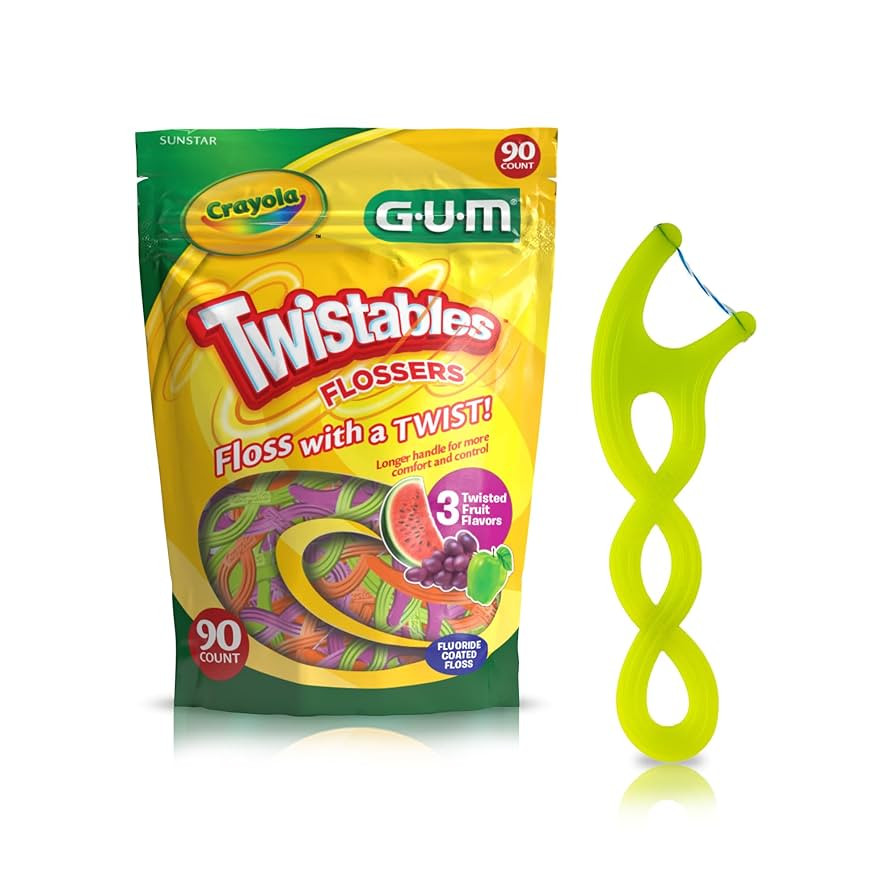 GUM Crayola Twistables Kids Flossers with Fluoride - Designed for Little Hands - Three Fun Fruit ... | Amazon (US)