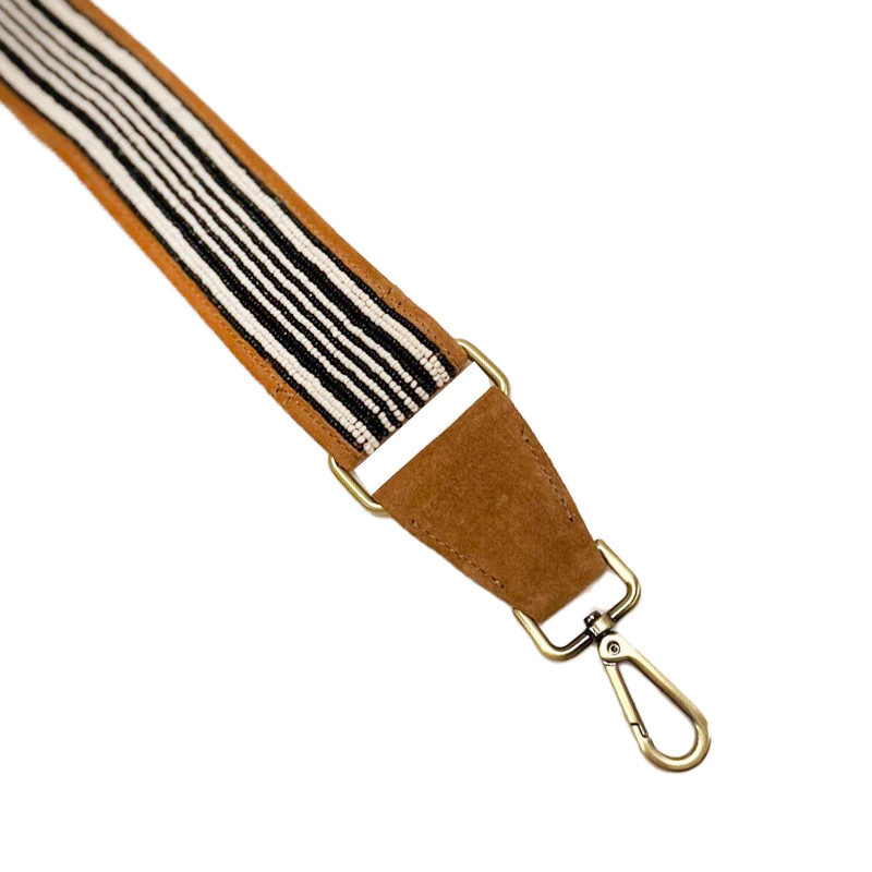 Beaded and Suede Black and White Stripe - Cross Body Strap | Parker Thatch