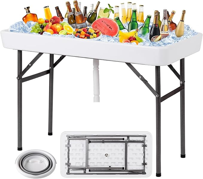 KOTEK Folding Ice Cooler Table with Matching Skirt, Drain Hose & Bucket, Foldable Buffet Beverage... | Amazon (US)