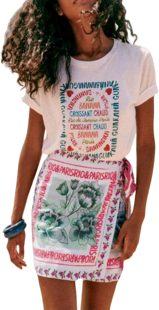 Womens Summer Floral Wrap Short Skirt Tie Side High Waist A Line Beach Vacation Boho Mini Skirt | Amazon (US)