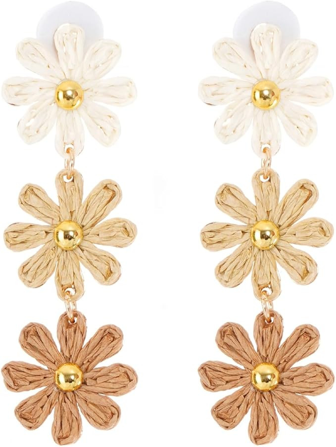 hoyuwak Raffia Flower Earrings Boho Handmade Straw Wrapped Drop Dangle Earrings for Women Summer ... | Amazon (CA)