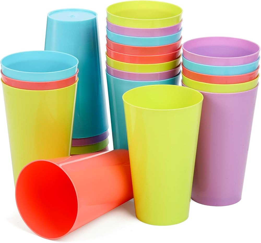 24 Pack Plastic Tumbler Cups, 13 OZ Unbreakable Water Drinking Cups, Colored Reusable Nesting Kid... | Amazon (US)