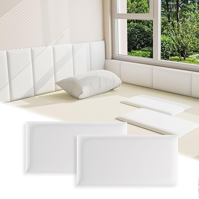 3D Anti-Collision Wall Padding for Kids, White Peel and Stick Headboard Pack of 4 Panels Sized 7.... | Amazon (US)