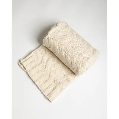 Pink Lemonade Chunky Cable Organic Cotton Throw Blanket in Natural at Nordstrom | Nordstrom