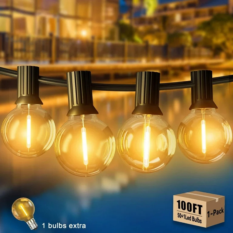 DAYBETTER Waterproof 100FT Outdoor String Lights, with 50 + 1 Plastic G40 , Connectable Shatterpr... | Walmart (US)