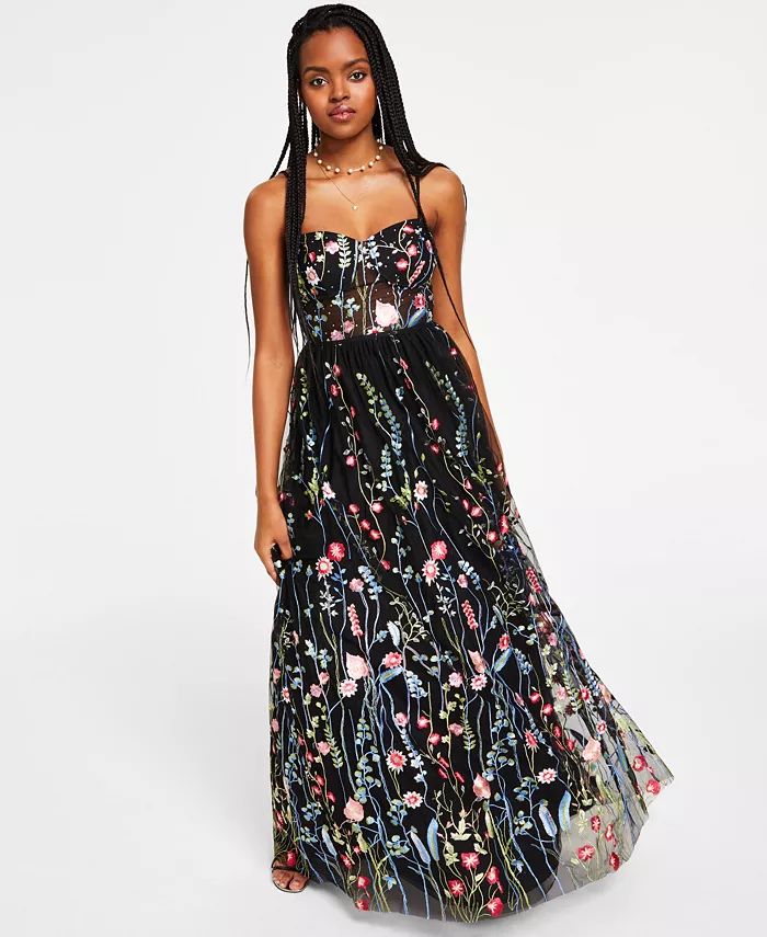 Juniors' Embroidered Illusion Corset Gown, Created for Macy's | Macys (US)