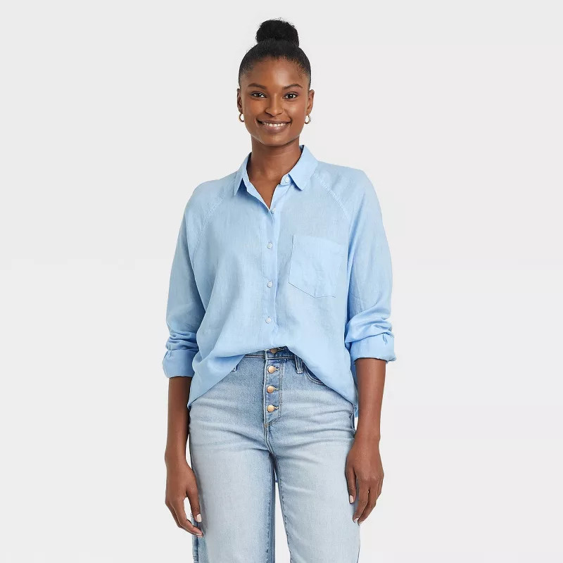 Women's Long Sleeve Boyfriend Fit Linen Button-Down Shirt - Universal Thread™ | Target