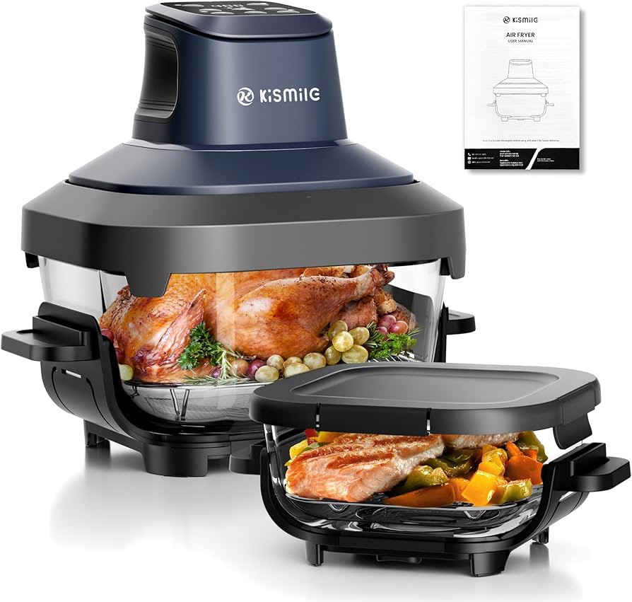 Kismile Glass Air Fryer Non Toxic, 1550W Portable AirFryer with Dual Bowl Design (4.5QT + 1.8QT),... | Amazon (US)