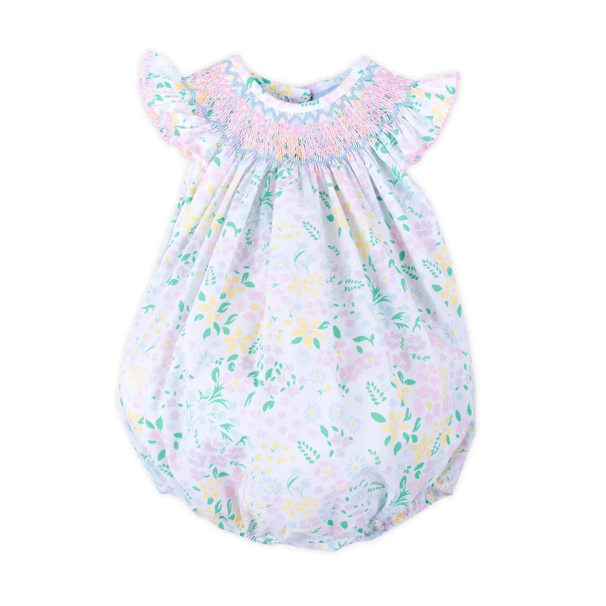 Garden Floral Smocked Angel Sleeve Bubble | Classic Whimsy