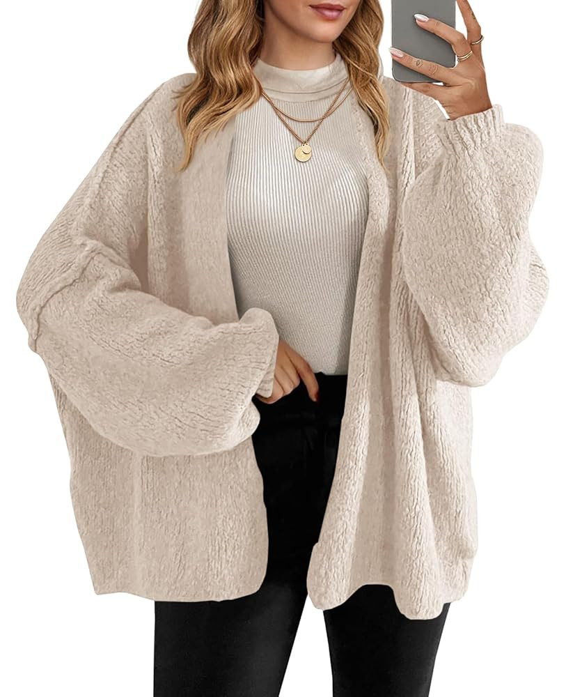 Saodimallsu Womens Oversized Cardigan Sweaters Open Front Chunky Knit Casual Long Lantern Sleeve ... | Amazon (US)