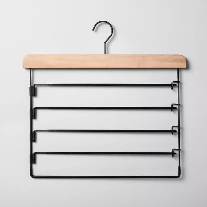 5 Tier Pants Hanger Black with Natural Wood - Brightroom&#8482; | Target