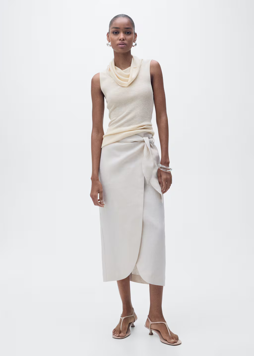 Knitted top with draped neck light/pastel grey - Women - L - MANGO | Mango (US/MX/AU)