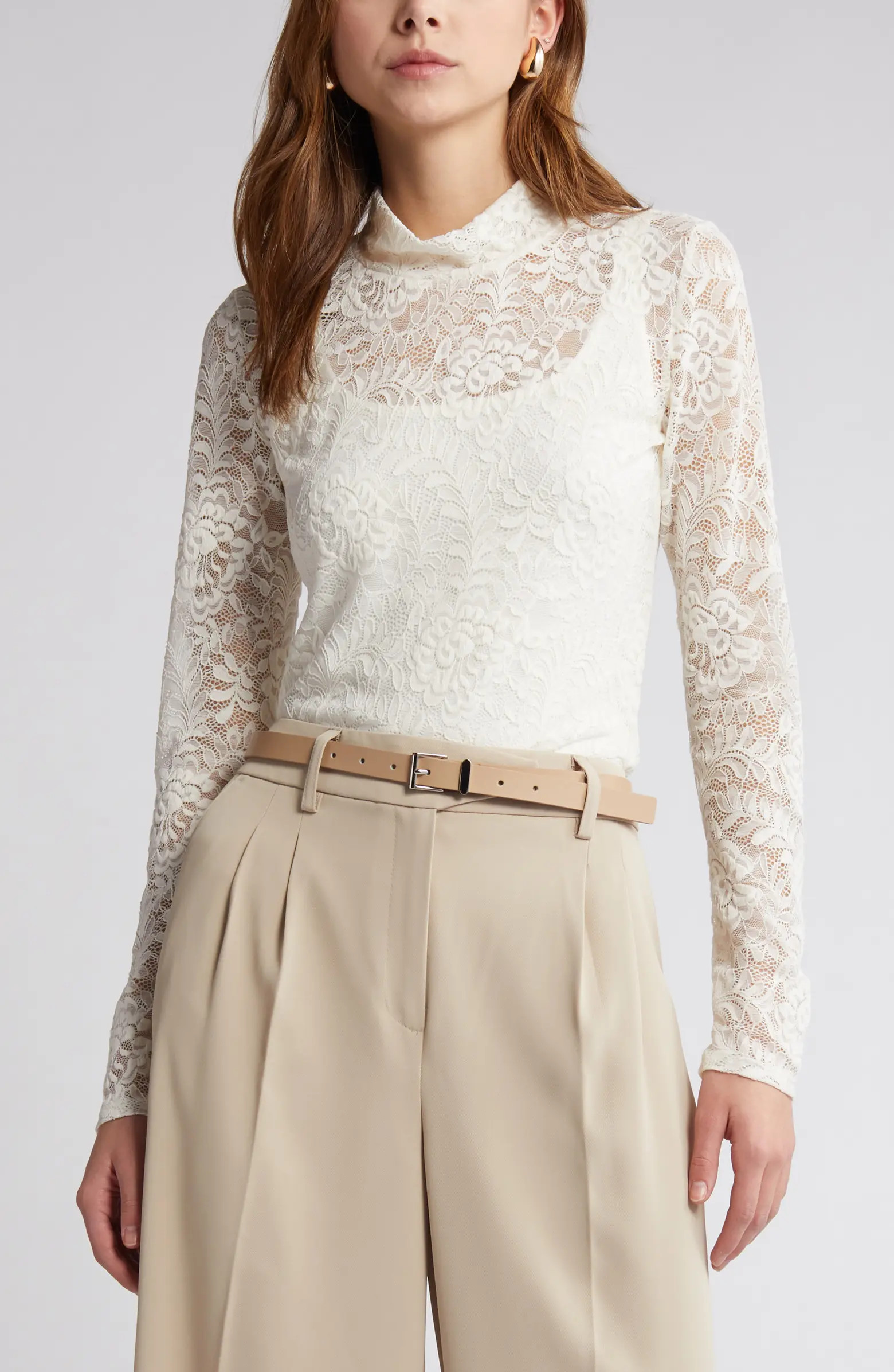 Mock Neck Long Sleeve Lace Top | Nordstrom