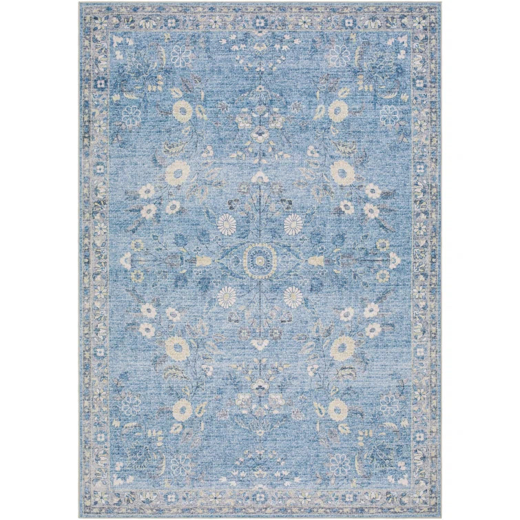 Lympsham Blue/White Machine Washable Area Rug | Wayfair North America