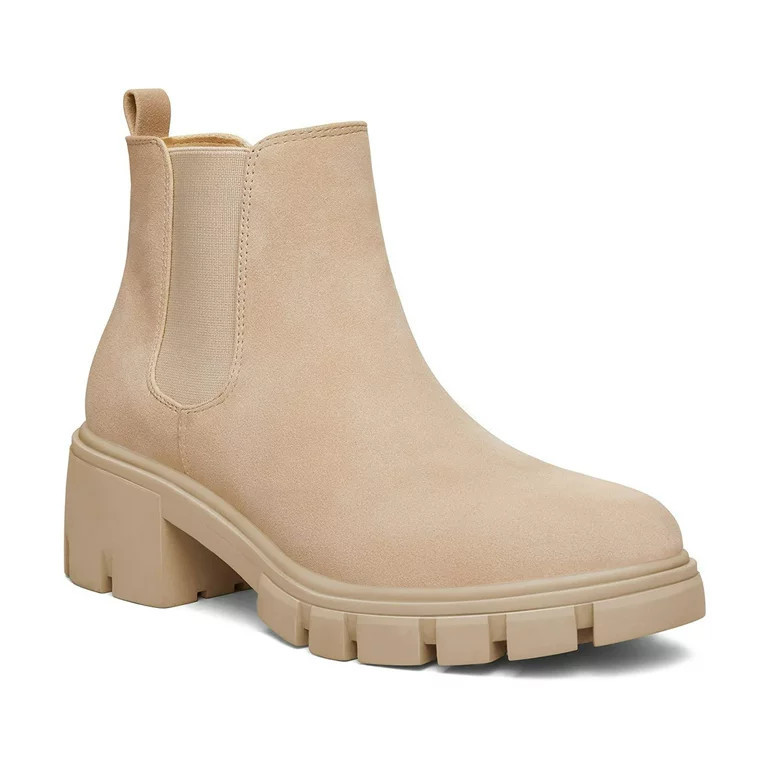 Mysoft Women's Beige Platform Chelsea Boots Ankle Boots Size 7 - Walmart.com | Walmart (US)