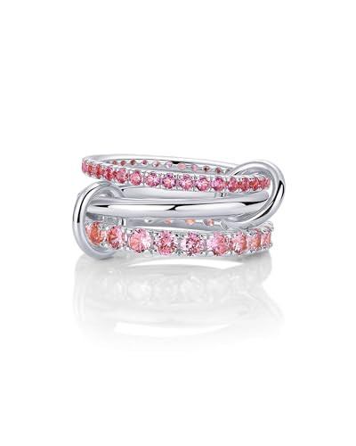 PAVOI 14K Rose Gold Plated Interlocking Ring for Women - Chunky Connected Bands Interlock Stackable Rings for Women - Trendy Fuchsia Cubic Zirconia Interlocked Statement Multi-Band Fashion Jewelry - Size 8 | Amazon (US)