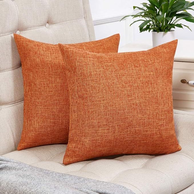 Anickal Set of 2 Fall Orange Pillow Covers Rustic Linen Decorative Square Throw Pillow Covers 18x... | Amazon (US)