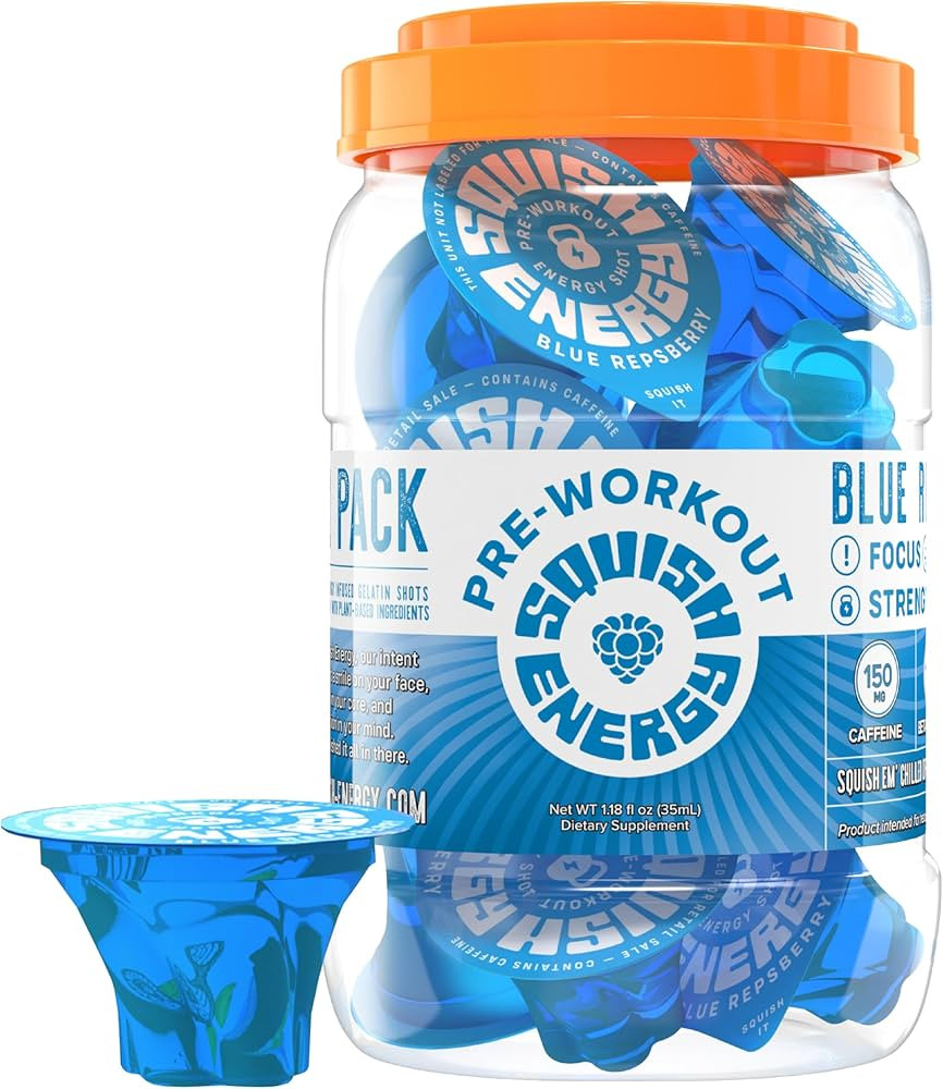 Squish Energy Pre-Workout Shots – Great-Tasting Blue Raspberry Energy Jelly with Caffeine, Beta... | Amazon (US)