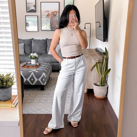 get 15% off these pants with code: JESSM15 💕 i’m wearing these pants in a size medium, inseam regular. they fit true to size and the length is fine (i’m 5’3”). the fabric of these pants is very stretchy, comfortable, soft, they sort of feel like activewear fabric. they do not have front button or zipper. they have a stretchy waistband and pockets. the shade of white is a cool-toned white with blue undertones. // i’m wearing the top in a size medium and it fits a bit snug. the fabric is waffle textured and a bit see-through (bra required)  

#LTKStyleTip #LTKSaleAlert #LTKFindsUnder50