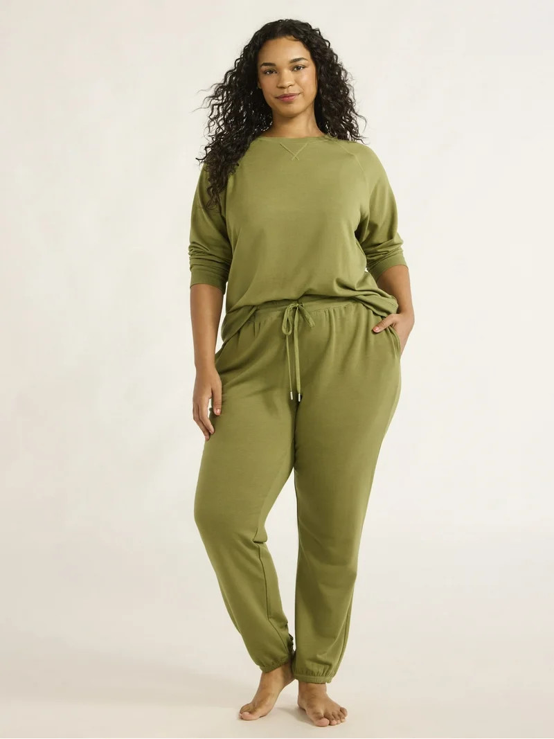 Joyspun Women's and Women’s Plus French Terry Sweatshirt and Joggers Set, 2-Piece, Sizes XS to ... | Walmart (US)