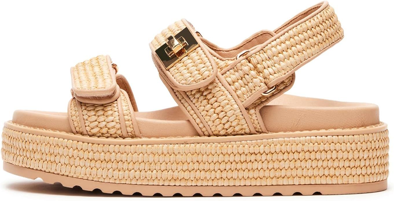 DOEYG Raffia Platform Sandals for Women Comfortable Casual Adjustable Buckle Summer Open Toe Beac... | Amazon (US)