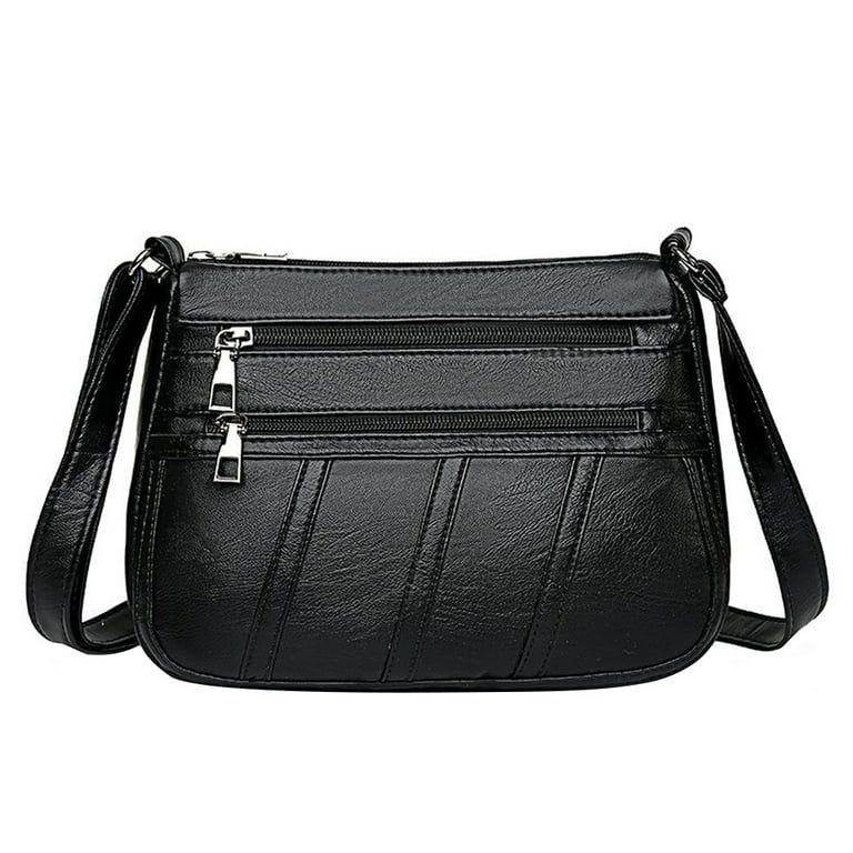 Women PU Shoulder Bag Multi-pocket Mother Solid Crossbody Handbag (Black) | Walmart (US)