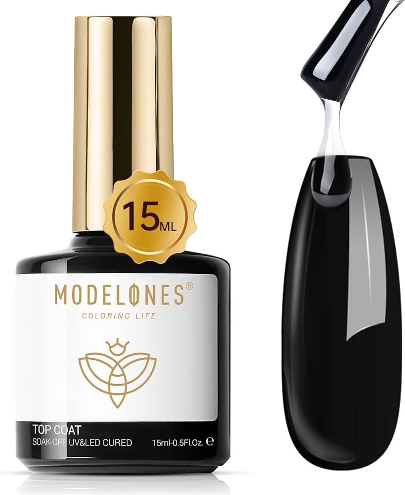 modelones Gel Nail Polish Top Coat- 15ml No Wipe Top Coat, High Gloss Shiny Long Lasting Top Gel ... | Amazon (US)